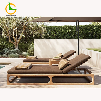 Modern style sun lounger for outdoor hollow solid wood sun lounger for swimming pool garden outdoor terrace
