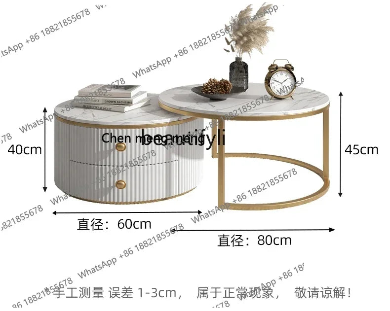 Rock slab coffee table round light luxury TV cabinet combination living room household marble size round