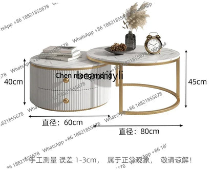 Rock slab coffee table round light luxury TV cabinet combination living room household marble size round