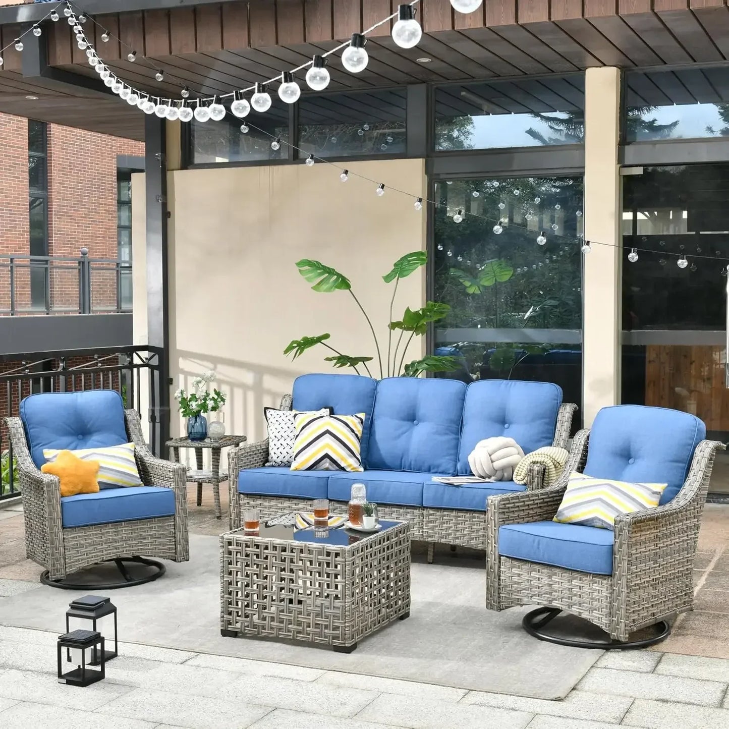 Wicker Outdoor Furniture Patio Conversation Rattan Sofa Set for Garden,Poolside,Backyard,Deck