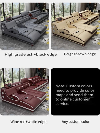 Massage Modern Leather Sofa Luxury Multi Functional Italian Recliner Sofa Couch Puffs Divano Da Soggiorno Living Room Furniture