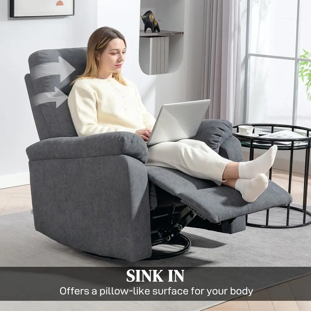 Modern Overstuffed Reclining Chair with Swivel and Rocking Features, Wide Glider Sofa with Pocket Spring and Pocket, Ideal for L