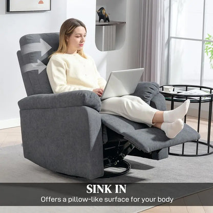 Modern Overstuffed Reclining Chair with Swivel and Rocking Features, Wide Glider Sofa with Pocket Spring and Pocket, Ideal for L