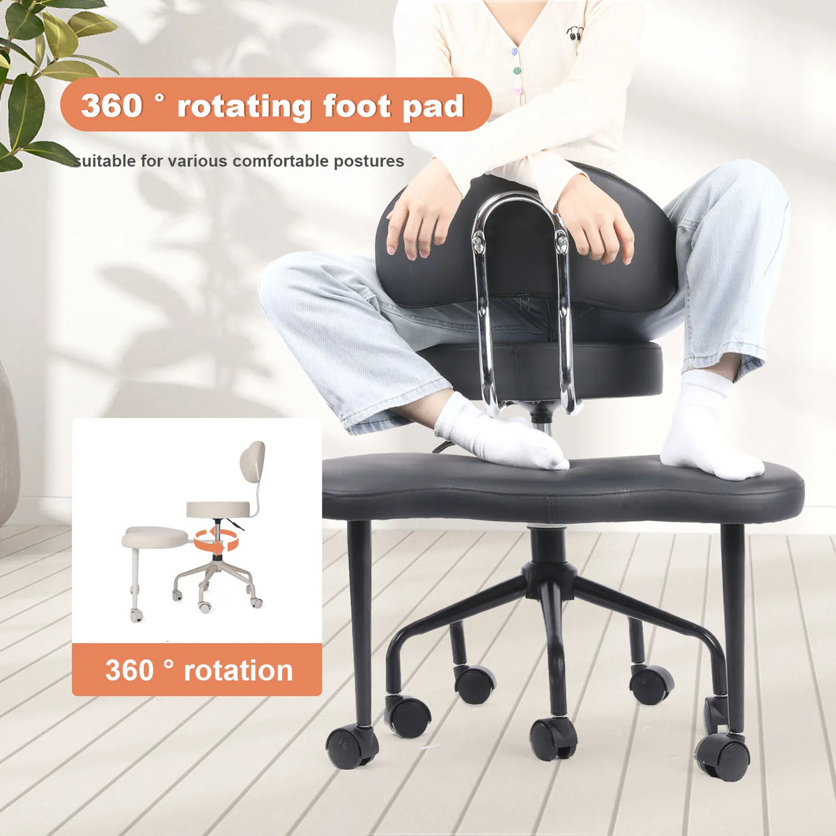 Cross Leg Chair - Meditation Chair with Wheels, ADHD Chair, Height Adjustable Seat, Adjustable Footstool