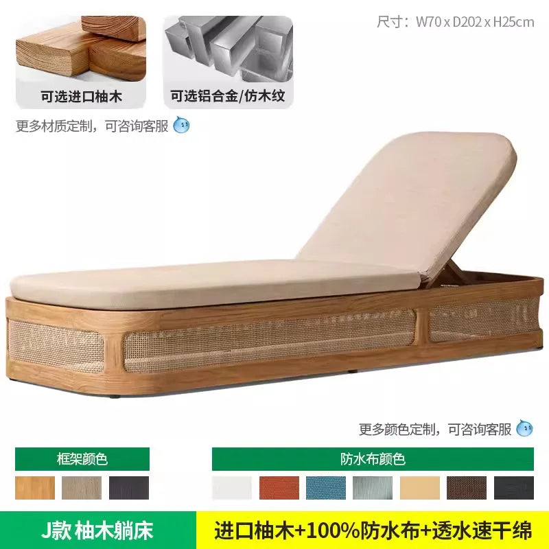 YFY Outdoor Recliner Villa Courtyard Waterproof Sunproof Hotel Resort Pool Outdoor Terrace Anti-corrosion Wood Reclining Bed