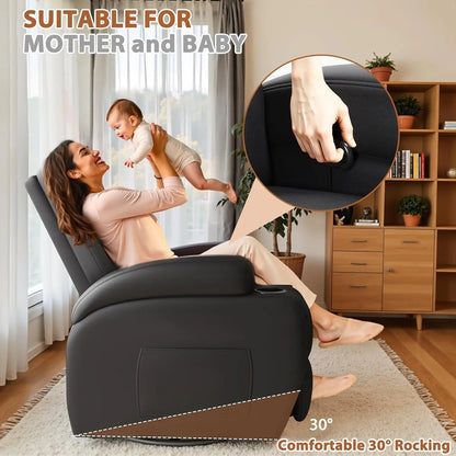 360° Swivel Recliner Chair with Vibration Massage, Ergonomic Lounge Rocker for Adults, Cup Holders & Side Pockets