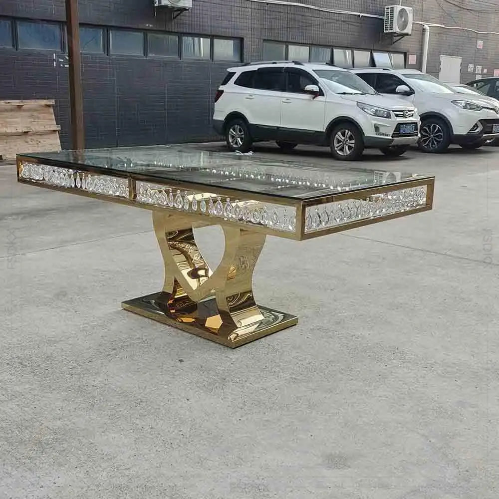 Crystal Wedding Golden Dining Table Heart Shape Wedding Furniture Made by FSDKX Factory