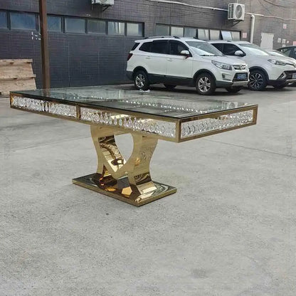 Crystal Wedding Golden Dining Table Heart Shape Wedding Furniture Made by FSDKX Factory