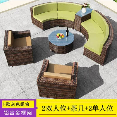 Outdoor round sofa, casual rattan curved sofa coffee table combination