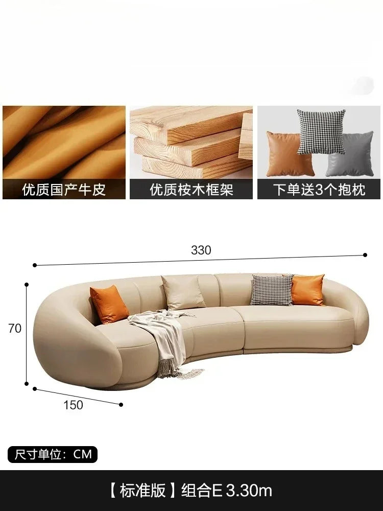 Curved Luxury Couches Unique Vintage Comfortable Italian Modern Puffs Sofa Leather Solid Wood Divano Letto Living Room Furniture
