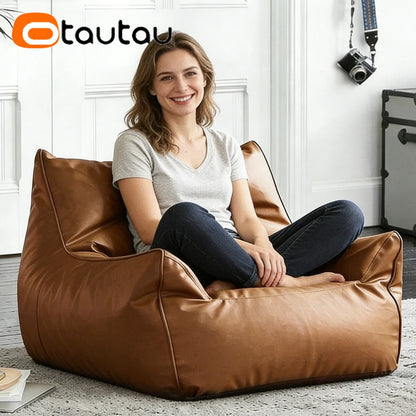 OTAUTAU 1-2 Seat Faux Leather Bean Bag Cover Couch Armchair Pouf Beanbag Cover SF433【No Filler!Need Buy Filler Yourself !】