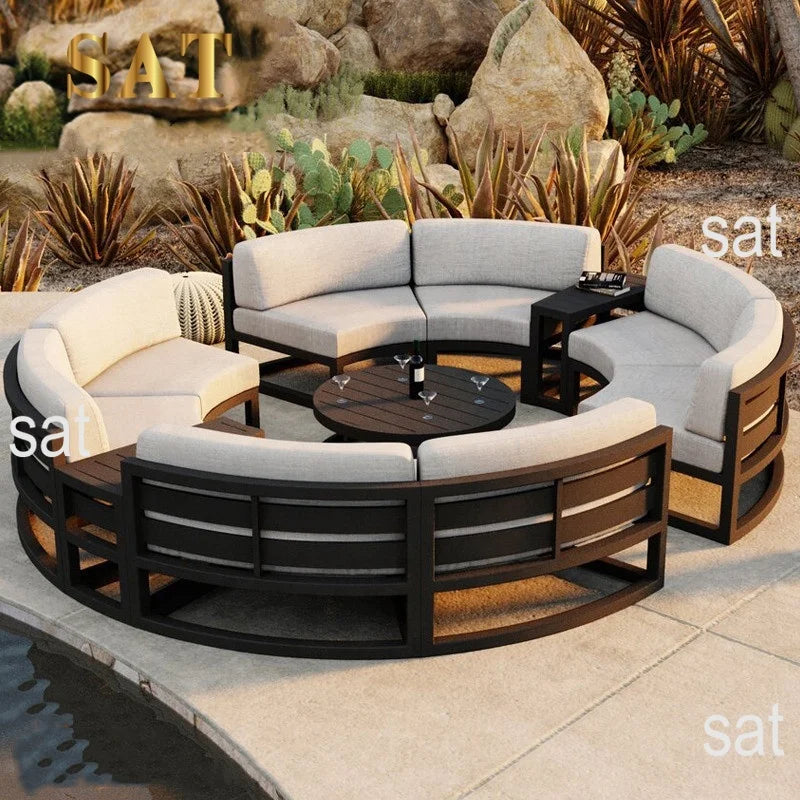 # Luxury Metal Frame Wooden Sectional Sofa Outdoor Aluminum Furniture Round Patio Sofa Outdoor Furniture Round