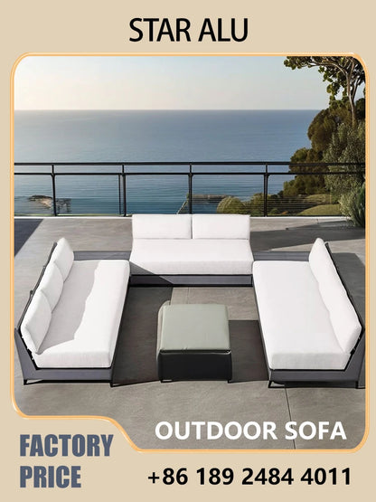 Luxury Outdoor Lounge Set - U-Shaped Sofa for Large Terrace, Pool Parties - Woven Design with Thick Cushions Coffee Table