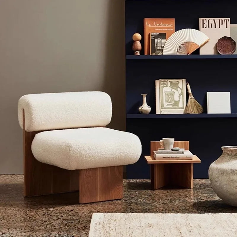 Wabi Sabi Style Single Sofa Chair, Casual Designer, Small-sized Solid Wood Hotel, Homestay, Living Room, Balcony, Single Chair