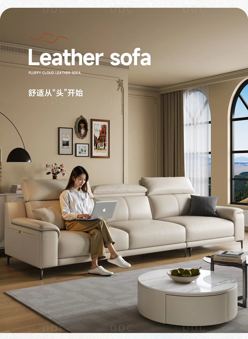 Modern minimalist top-layer cowhide inline sofa small apartment Italian minimalist living room concubine