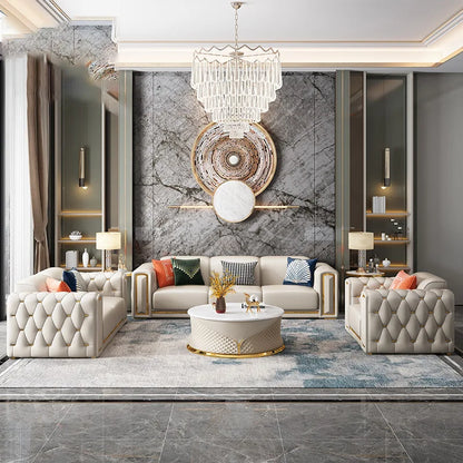 Wholesale Luxury Modern Gold Leg Genuine Leather Sectional L Shape Sofa for Living Room Reclinable Corner Sofa Set Furniture