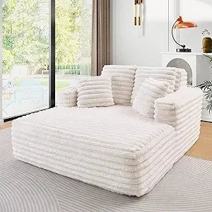 Easyhomesofa Indoor Three Seat Oversize Chaise Lounge Chair Boneless Fabric Couch Plush Corduroy Sleeper Sofa Living Room