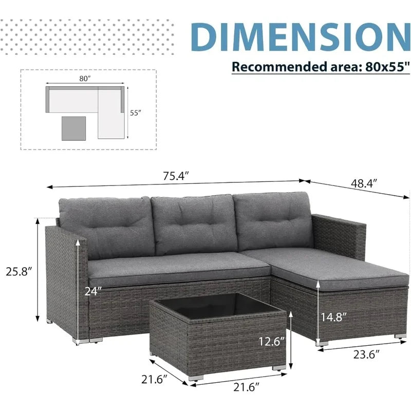 All Weather Outdoor Sectional Patio Sofa Set with Cushions and Wicker Rattan Couch
