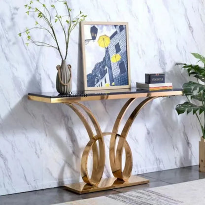 Narrow Gold Art Console Table Simple European Living Room Luxury Gold Corridor Console Table