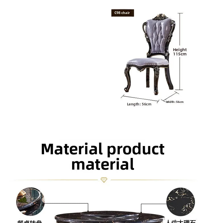 European marble dining table and chair combination American round table ebony