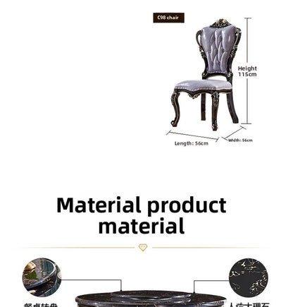 European marble dining table and chair combination American round table ebony