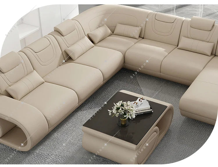 Living Room Luxury Corner Couches Furniture Set U Shape Cover Sectional Leather Sofa
