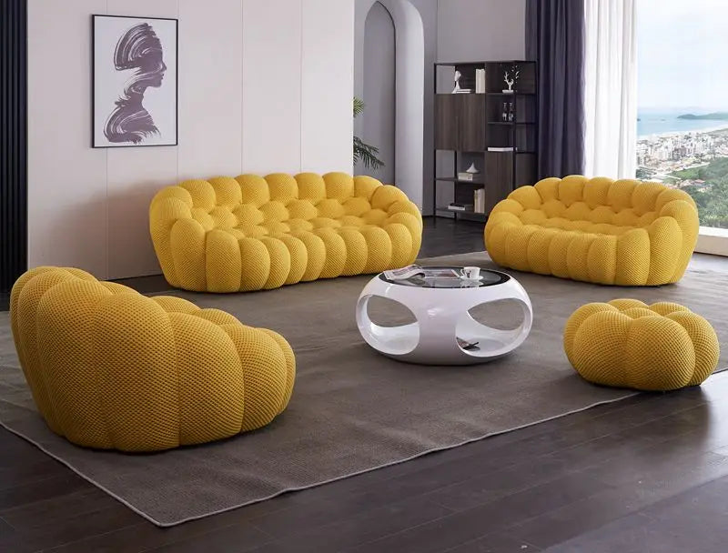 Designer Yellow Living Room Sofas Set European Fabric Nordic Double Chaise Couch