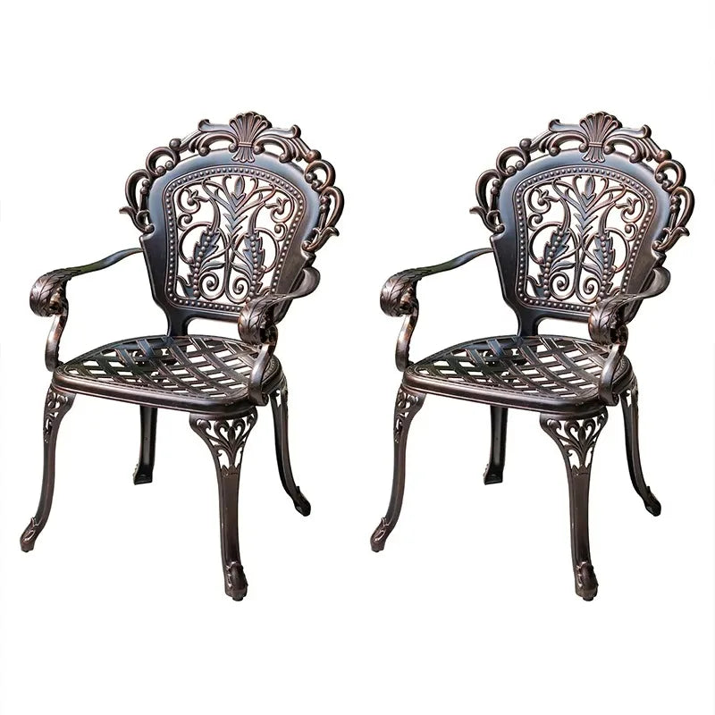 Cast Aluminum Outdoor Chair Set of 2 Beautifully Carved All Weather Patio Chairs Metal Bistro Chairs for Garden Porch Backyard