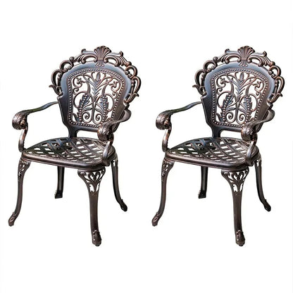Cast Aluminum Outdoor Chair Set of 2 Beautifully Carved All Weather Patio Chairs Metal Bistro Chairs for Garden Porch Backyard