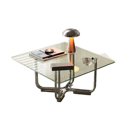 Light Luxury Tea Table Transparent Glass Tea Table Living Room Sofa Side Table Low Tea Tables Stainless Steel Square Side Tables