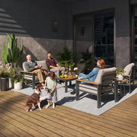 Aluminum Outdoor Patio Furniture Set, 7 Seats Outdoor Sectional with Coffee Table, Patio Conversation Sets with Upgraded Armrest