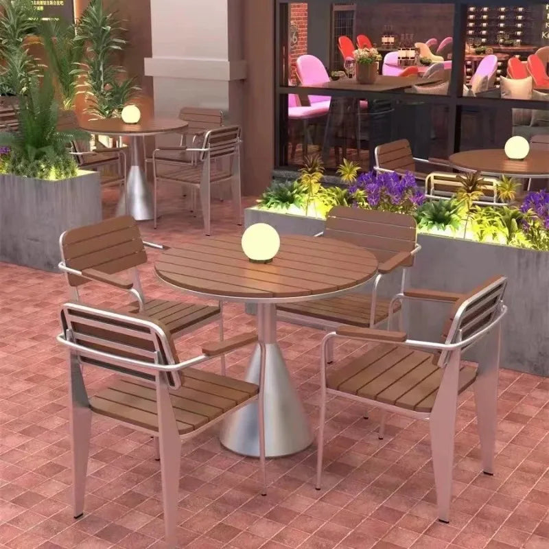 Leisure Sun-Proof Outdoor Bistro Set Small Round Table for Restaurant Music Bar and Patio Lounge Dining