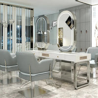 SS newBarber Shop Hair Salon Hair Salon with Socket Hot Dyeing with Light Stainless Steel Floor Dressing Table