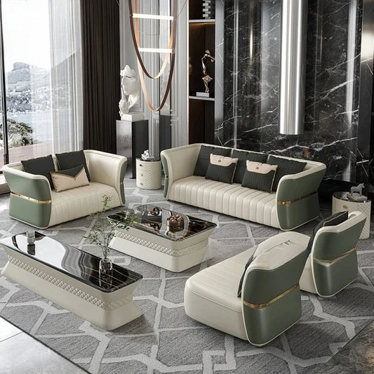 Modern Luxury Indoor Synthetic Leather Sofa Set 2025 Designs Stainless Steel Wood for Living Room Furniture for Hotels