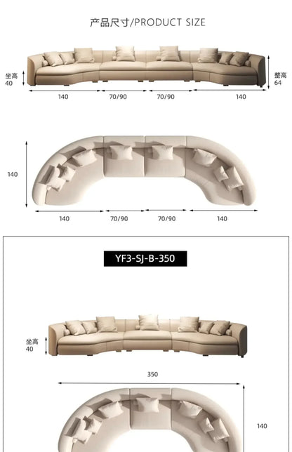 Italian Minimalist Circular Curved Leather Sofa Large Apartment Living Room Corner Leather Sofa