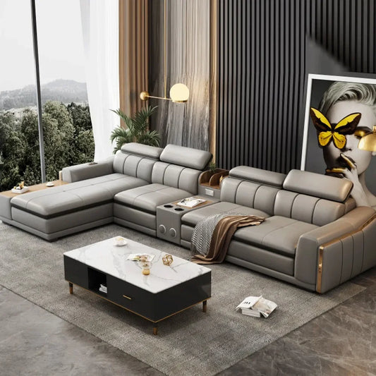 A Modern Sectional Leather Luxury Sofa Set Modular Furniture Home Multifunctional Living Room L Shape Corner Sofa