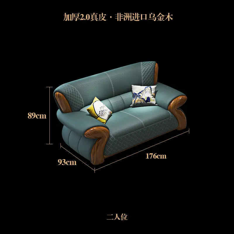 New leather sofa modern simple light luxury ebony solid wood new Chinese small apartment living room popular furniture