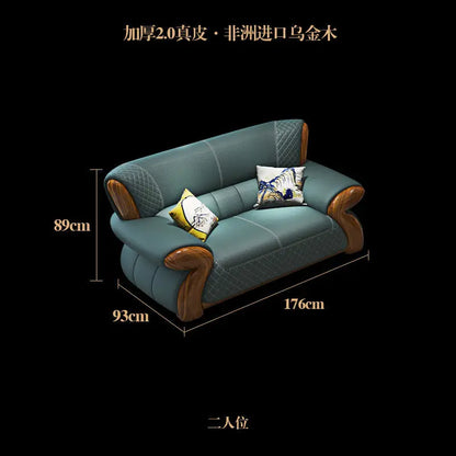 New leather sofa modern simple light luxury ebony solid wood new Chinese small apartment living room popular furniture