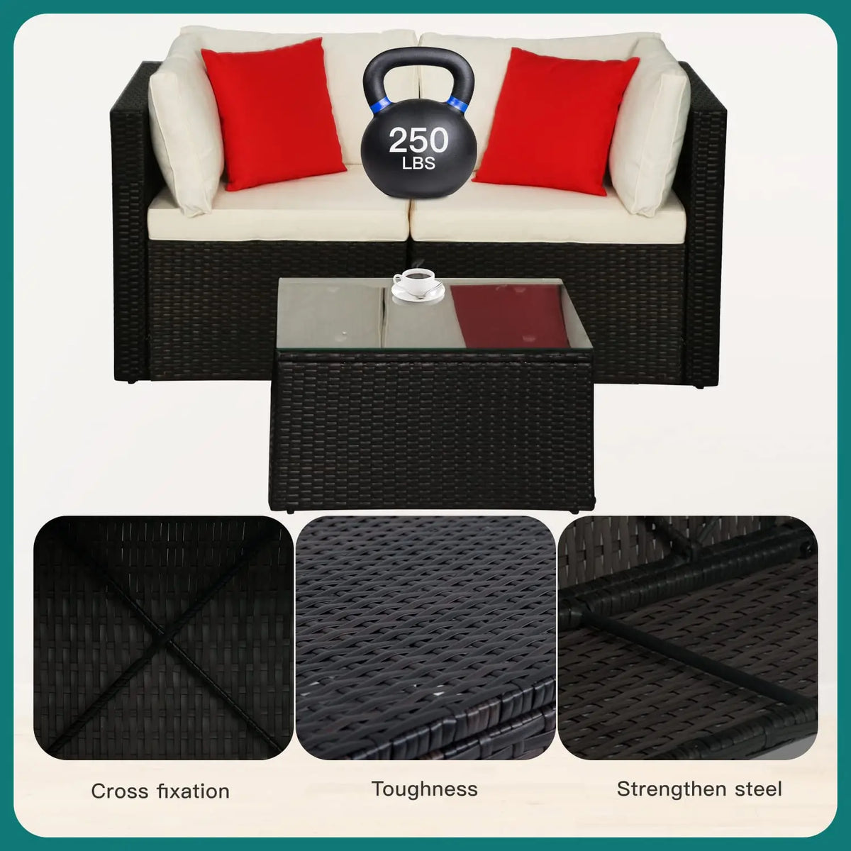 5 Pieces Patio Furniture Sets Outdoor Furniture Patio Sofa Wicker Sectional Sofa Modular Outdoor Conversation Set, Customized