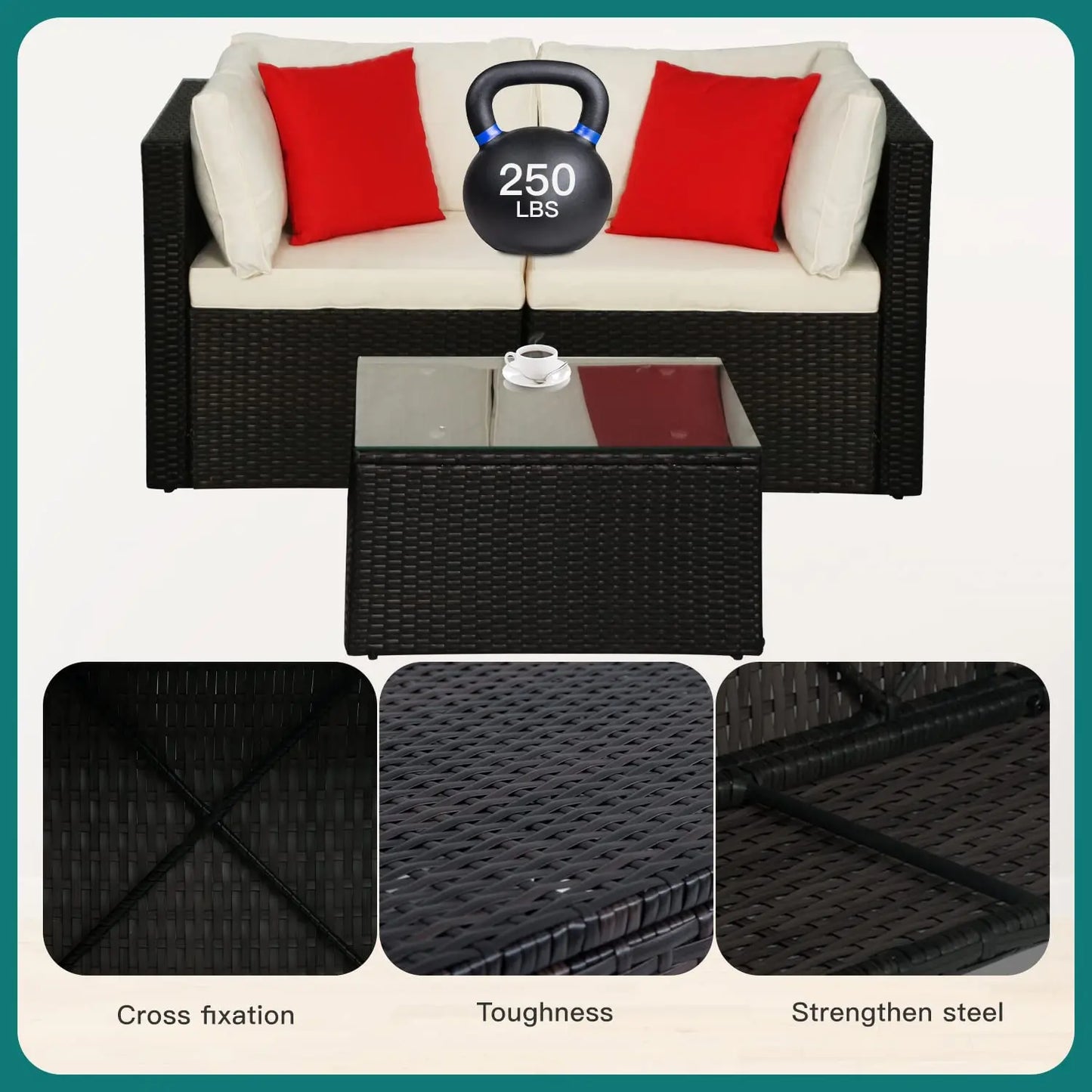 5 Pieces Patio Furniture Sets Outdoor Furniture Patio Sofa Wicker Sectional Sofa Modular Outdoor Conversation Set, Customized