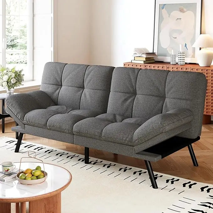 Faux Leather Futon Sofa Bed,Convertible Futon Couch,Memory Foam Loveseat Sleeper Sofa