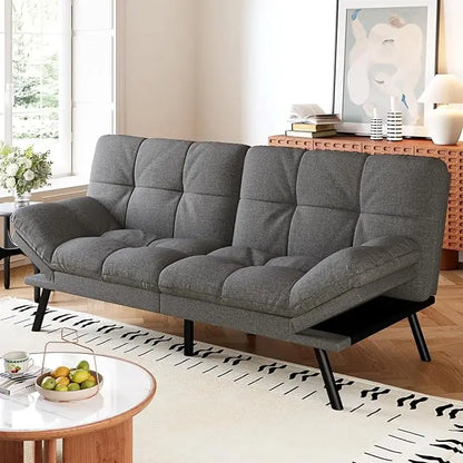 Faux Leather Futon Sofa Bed,Convertible Futon Couch,Memory Foam Loveseat Sleeper Sofa