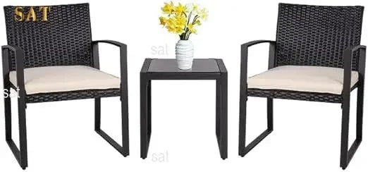 t Outdoor Patio Furniture Set, Modern Wicker Bistro Set, Conversation Rattan Chair of 2 with Coffee Table