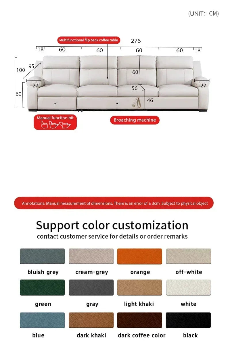 L-shaped Living Room Sofa Leather Electric Recliner Sofa Multi-functional Sofa Bed Folding Small Furniture with Storage Space