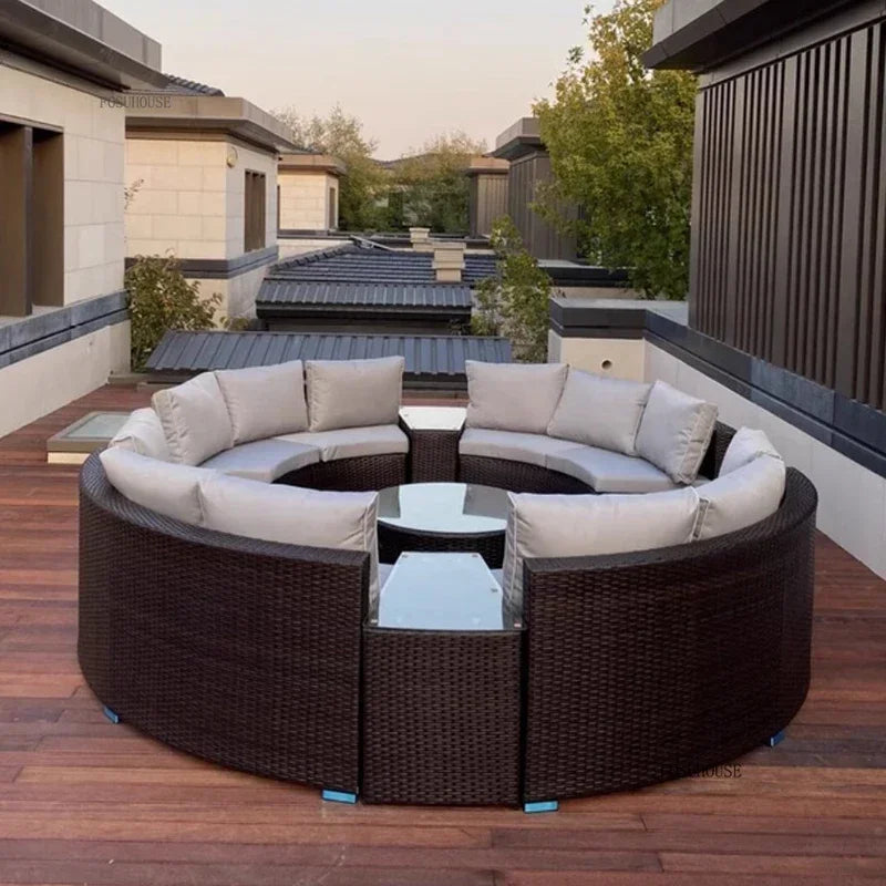 Outdoor PE Rattan Garden Sofas Courtyard Open-air Sofa Chair Combination Outdoor Garden Leisure Balcony Full Arc Sofa Chairs FF