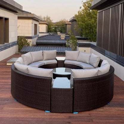 Outdoor PE Rattan Garden Sofas Courtyard Open-air Sofa Chair Combination Outdoor Garden Leisure Balcony Full Arc Sofa Chairs FF