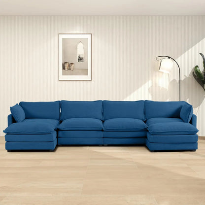 Oversized Modular Sectional Sofa with Movable Ottoman, 112 Inch 4 Seat Modern Corduroy Sofa Set, Convertible L Shaped Couch