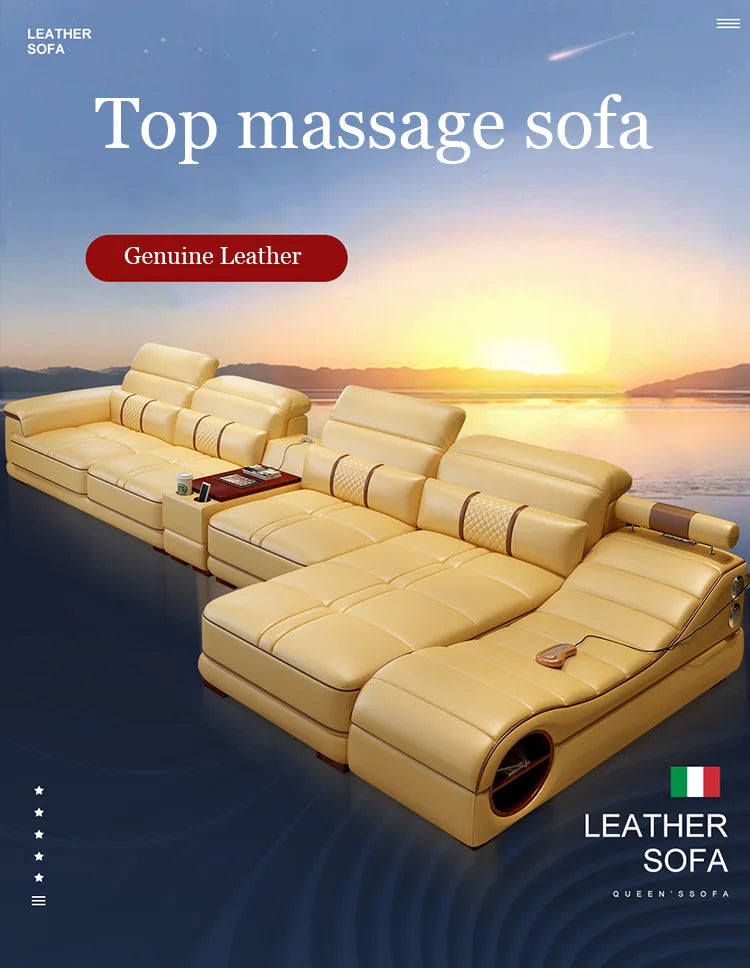 Leather Sectional Sofa for Living Room, Massage Recliner, Home Furniture, Modern Style