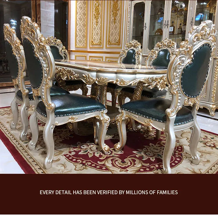 European dining table dining chair combination, rectangular dining table oval luxury villa high-end carved