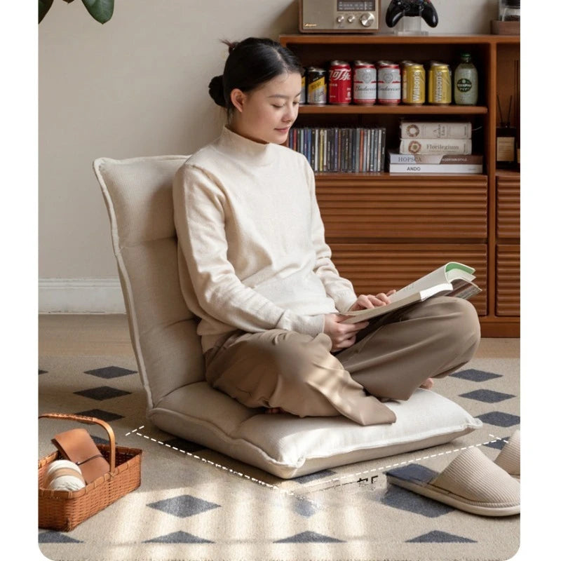 Folding Lounge Chair Cream Lazy Recliner Padded Backrest Compact Foldable Chair for Bedroom Balcony Living Room Furniture